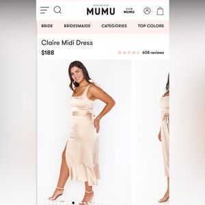 Show Me Your Mumu Claire Midi Champagne Luxe Satin bridesmaid dress XS